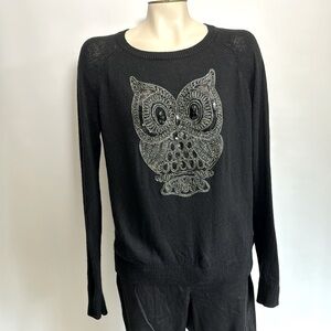 H&M black sweater with owl design in beads